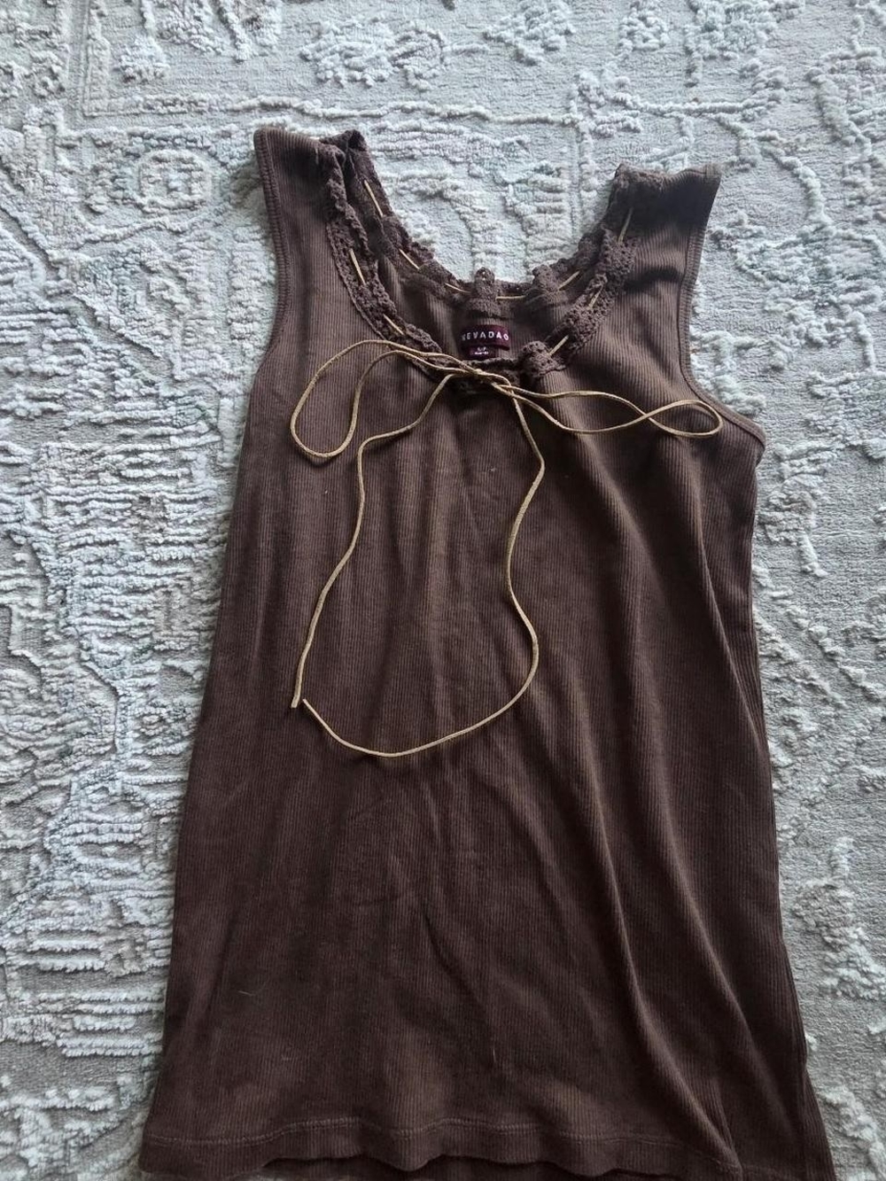 Nevada Chocolate Brown Lace-Trim Rib Tank